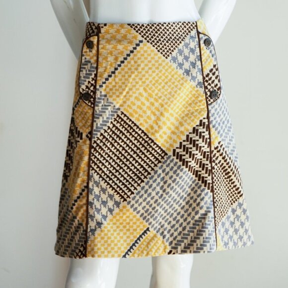 Maeve  Velvet Patchwork Houndstooth Print Skirt - Picture 1 of 7